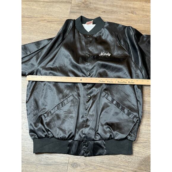 Vintage Delran Softball Satin Jacket, Embroidered "Mindy", Cardinal XL - Picture 5 of 7